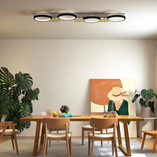 Lámpara de Techo Regulable con 4 Focos Mando a Distancia Modos de Escena 1500 lm 38 W 3000 K-6500 K Negro y Dorado [4]