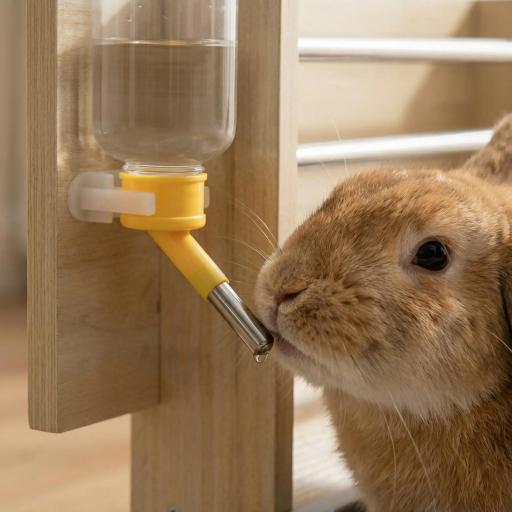 Comedero de Heno de Conejos con Bandeja Alimentador de Heno de Madera con Cuenco de Acero Inoxidable y Botella de Agua [3]