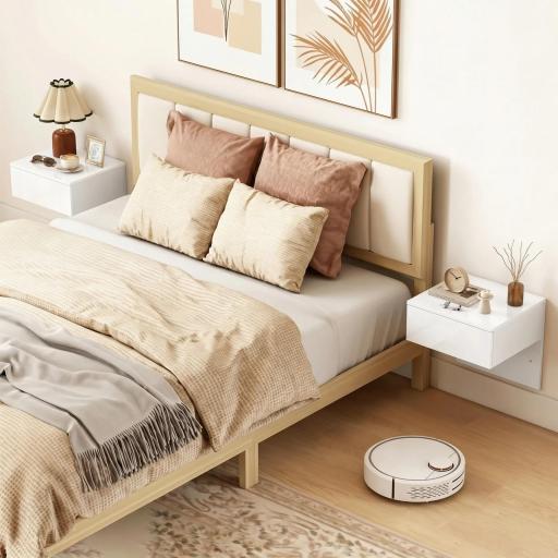 Juego de 2 Mesitas de Noche Flotantes con Cajón Montado en la Pared para Dormitorio 40x35x36,2 cm Blanco Brillo [3]