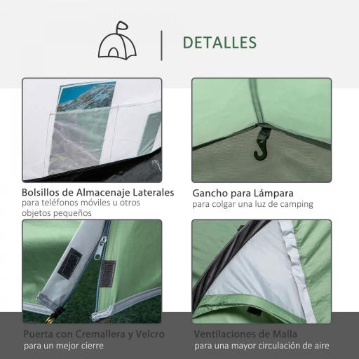 Tienda de Campaña Familiar 2-3 Personas Plegable Impermeable a Prueba de UV 20+ con Vestíbulo 426x206x154 cm Verde [5]