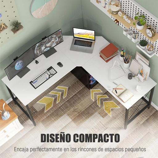 Escritorio Esquinero Moderno con Marco de Acero Carga 70 kg para Oficina Hogar Estudio 150x150x76 cm Blanco [2]