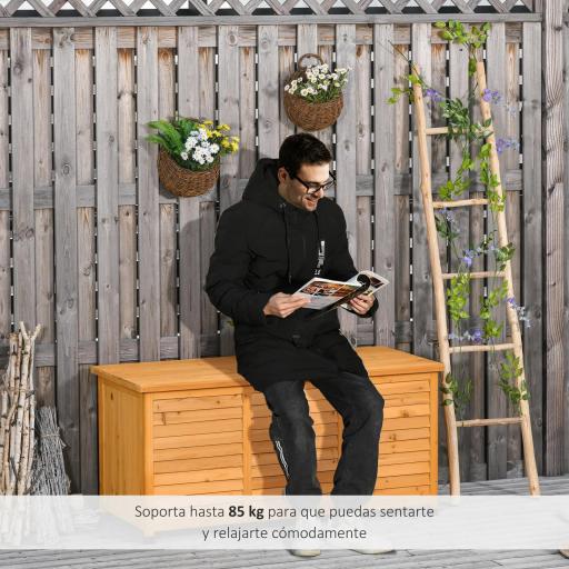  Baúl de Madera Exterior Caja de Almacenamiento de Jardín con Tapa Abrible y Diseño Persiana 127x56x60 cm Natural [3]