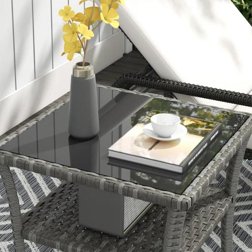 Mesa de Jardín de Ratán PE Cuadrada 50x50x45 cm con Estante Encimera de Cristal y Marco de Acero Carga 30 kg Gris [7]
