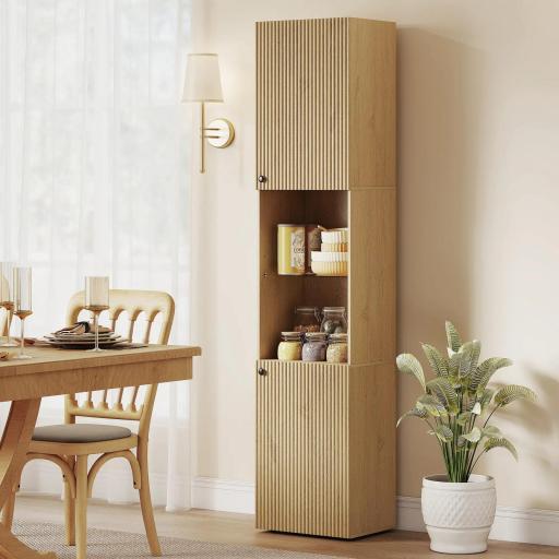 Armario de Baño Alto de 6 Niveles con 2 Puertas Estante de Vidrio Templado Estantes Ajustables 40x31x182 cm Roble [3]