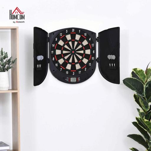 Diana Electrónica Digital Diana con 6 Dardos hasta 8 Jugadores Marcador Puertas Laterales Pantalla LCD y 26 Juegos 44x4,4x50 cm Negro