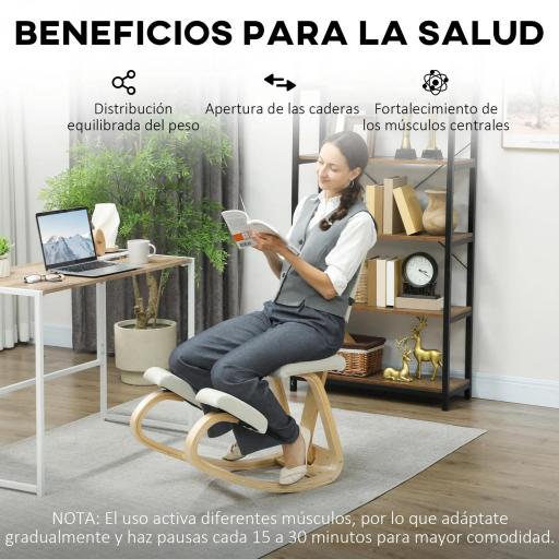 Silla Ergonómica de Rodillas con Respaldo Cojines Acolchados Marco de Madera para una Mejor Postura Oficina Crema [3]