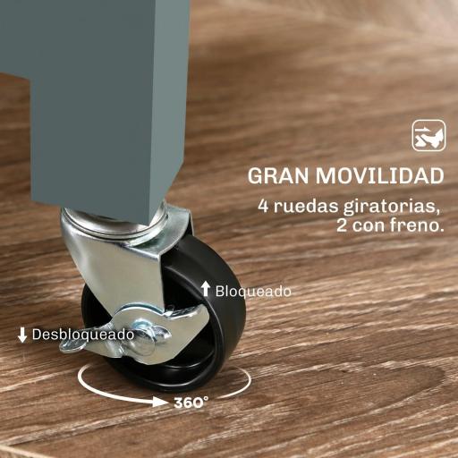 Carrito Auxiliar con Ruedas Carrito de Cocina con 3 Cajones 2 Estantes Abiertos y Bandeja Extraíble 67x37x85,5 cm Gris [5]