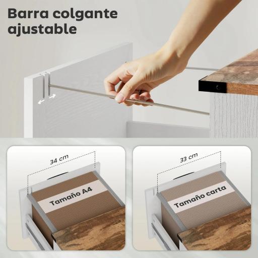 Cajonera Escritorio con 2 Cajones Soporte para Impresora con Riel Colgante para A4 y Carta 40x40x71 cm Blanco [5]