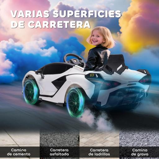 Coche Eléctrico Lamborghini SIAN 12V para Niños de +3 Años con Mando a Distancia Música MP3 USB 108x62x40 cm Blanco [5]