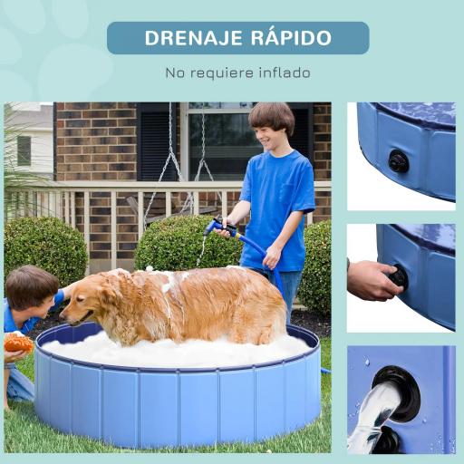 Piscina Plegable para Perros Gatos Ø120x30 cm Bañera Portátil para Mascotas PVC Antideslizante Múltiples Usos para Interiores y Exteriores Azul [4]