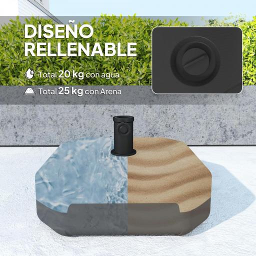 Base para Sombrilla Cuadrada Soporte de Parasol de Postes Ø38 mm Ø48 mm Rellenable de Arena 25 kg o Agua 20 kg Negro [2]