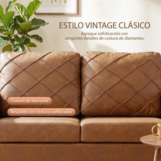 Sofá de 2 Plazas de PU con Patas de Madera Respaldo con Costuras Sofá Moderno para Salón Dormitorio Marrón [5]