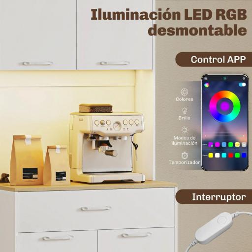 Alacena de Cocina con Luces LED Estación de Carga 4 Puertas Cajón Encimera Abierta 71x40x180 cm Blanco [2]