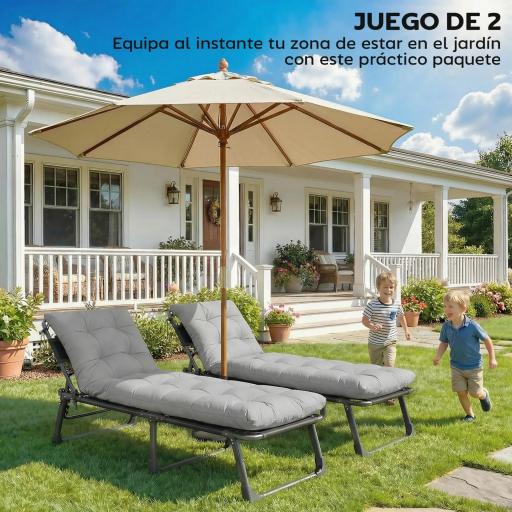 Juego de 2 Cojines para Tumbonas 180x55 cm Cojines para Sillas de Jardín Gruesas UPF30+ con 4 Cintas Gris Claro [7]
