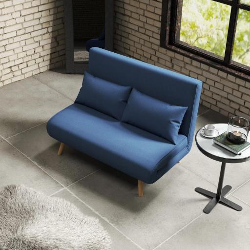 Sofá Cama de 2 Plazas Tapizado en Lino con Respaldo Ajustable en 5 Posiciones y 2 Almohadas 120x75x85 cm Azul Oscuro [7]