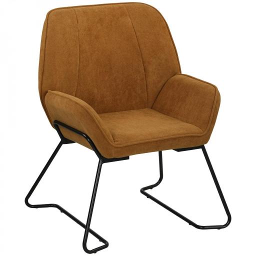 Butaca de Salón con Asiento Ancho y Acolchado Tapizado en Terciopelo Patas de Metal Sillón para Salón Marrón [9]