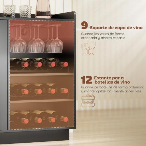 Mueble de Bar con Luces LED RGB y Botellero para 12 Botellas Armario Buffet para Vinos para Comedor Salón Negro [2]