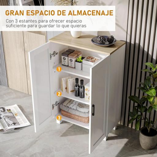 Mueble Auxiliar Moderno con 2 Puertas Estante Ajustable y Base Elevada para Salón Cocina Comedor 60x30x90 cm Blanco [2]