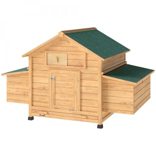 Gallinero de Madera para Exterior con 2 Nidos Bandeja Extraíble Perchas Techo Impermeable 150x100x96,5 cm Amarillo [8]