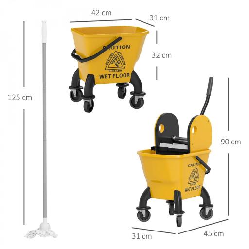 Cubo de Fregona con Ruedas y Escurridor Desmontable de Prensa Capacidad 26L Incluye Fregona y Asa Amarillo [1]