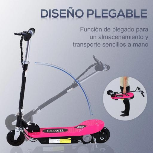 Patinete Eléctrico Plegable para Niños y Adolescentes de +7 Años con Manillar Ajustable en Altura 78x37x87-95 cm Rosa [3]