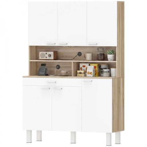 Alacena de Cocina Alta con 6 Puertas y Gran Cajón Estantes Encimera Amplia para Microondas 120x40x175 cm Blanco [9]