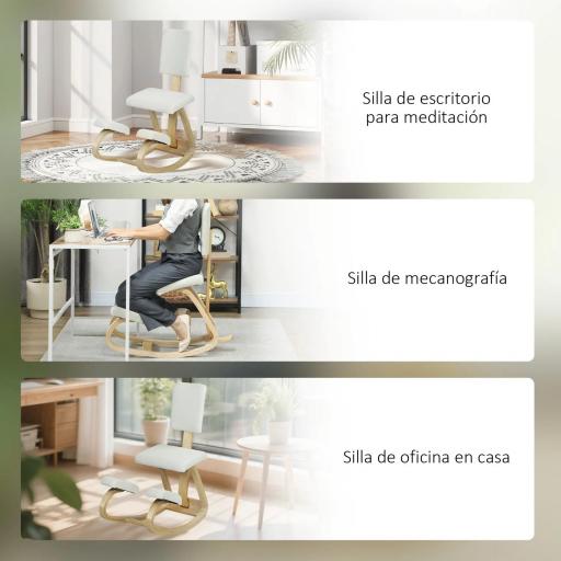 Silla Ergonómica de Rodillas con Respaldo Cojines Acolchados Marco de Madera para una Mejor Postura Oficina Crema [2]