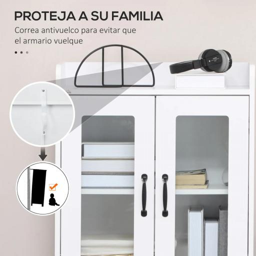 Vitrina de Salón Estantería Librería con Puertas de Vidrio Estante Ajustable Bisagras de Cierre Suave 60x30x116cm Blanco [3]