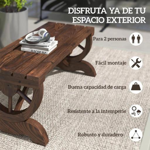 Banco de Madera con Ruedas Decorativas Estilo Rústico Carga 250 kg para Patio Terraza Balcón 98x50x39,5 cm Carbonizado [3]