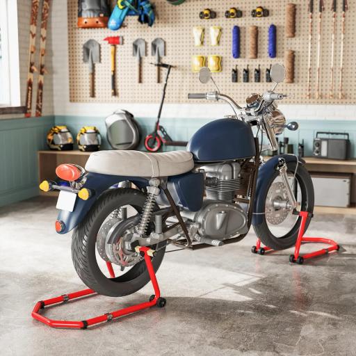 Combo de Soporte de Rueda Delantera y Trasera Motocicleta Carga 390 kg con Adaptadores de Horquillas en U y L Ruedas