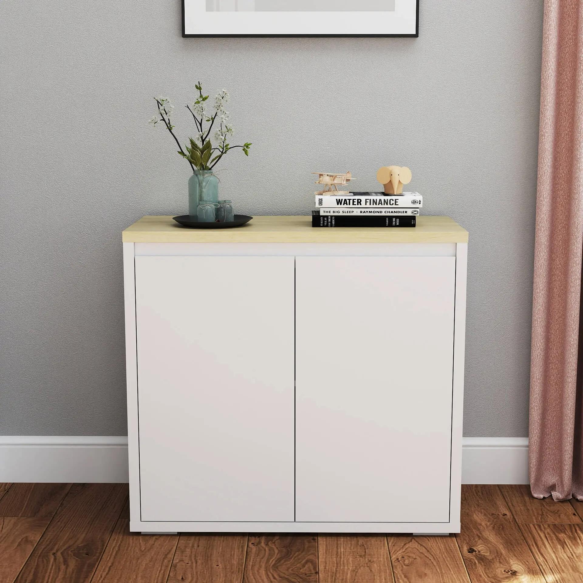 Aparador de Salón Mueble Auxiliar de Cocina con 2 Puertas y Estante Ajustable para Comedor Entrada 80x37x75 cm Blanco
