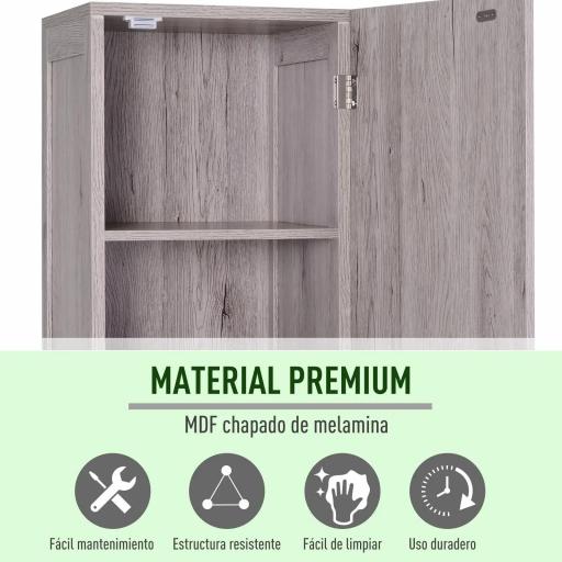 Columna de Baño Mueble Alto y Estrecho con Estantes Abiertos y 2 Armarios 30x32x172,5 cm Madera Grisácea [9]