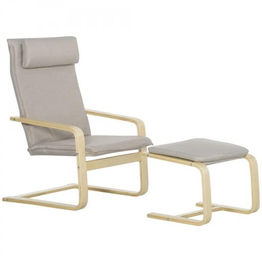 Butaca de Salón con Otomana Sillón con Respaldo Alto Reposabrazos y Almohada Extraíble 67x78x92 cm Gris [9]