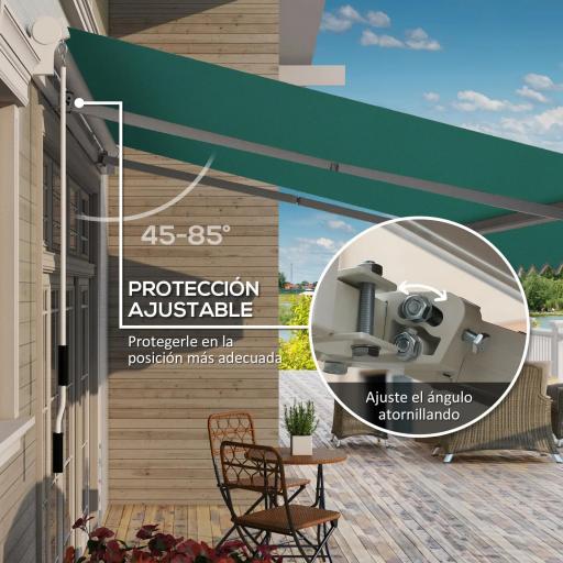 Toldo Manual 395x245 cm con Manivela Toldo Balcón Patio Terraza de Aluminio y Tejido Poliéster 280 g/m² Anti-UV Verde [2]