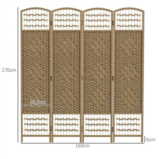 Biombo Separador de Ambientes de 4 Paneles Plegable de Cuerda de Papel 160x170cm Decoración para Dormitorio Natural [1]