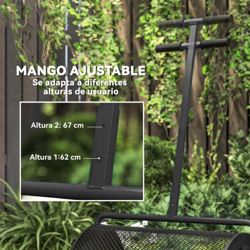 Esparcidor de Compost con Cesto de 75L Mango Ajustable y Diseño Resistente para Jardinería y Césped 70x40x112 cm Negro [6]