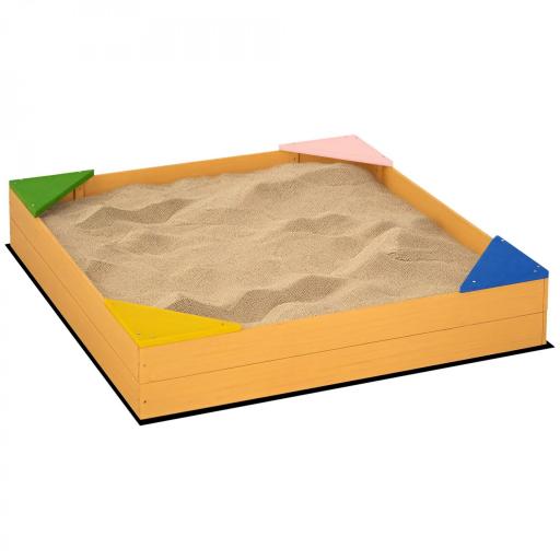 Arenero Infantil de Madera para Niños de 3-8 Años con Tela no Tejida y 4 Asientos para Jardín 109x109x19,8 cm Natural [10]