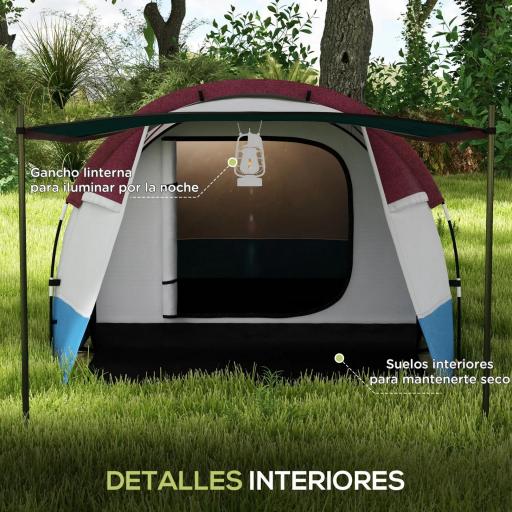 Tienda de Campaña para 3 Personas con 2 Habitaciones y Bolsa de Transporte Impermeable 420x200x150 cm Multicolor [3]