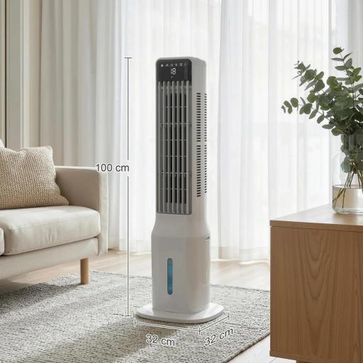 Climatizador Evaporativo de Torre 3 en 1 con Depósito de 9 L Oscilación 48° 3 Velocidades 3 Modos Temporizador Blanco [1]