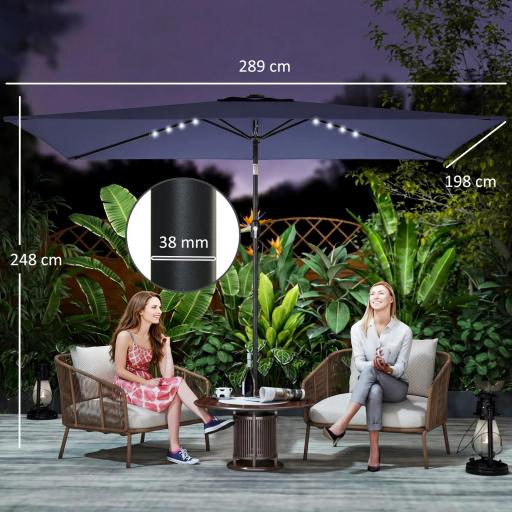 Sombrilla de Jardín con 24 Luces LED Solares Dosel Inclinable Poste Metálico 2,9x2,5 m Azul Oscuro [4]