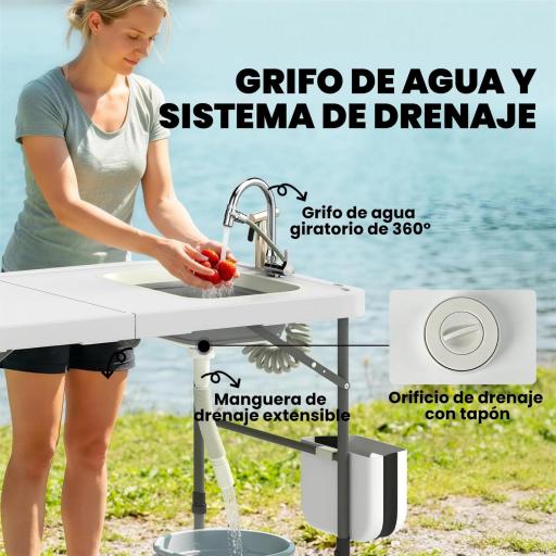 Mesa de Limpieza de Pescado Plegable con Altura Regulable Fregadero Grifo Manguera Cesta Plegable Ranuras y Bolsa [5]