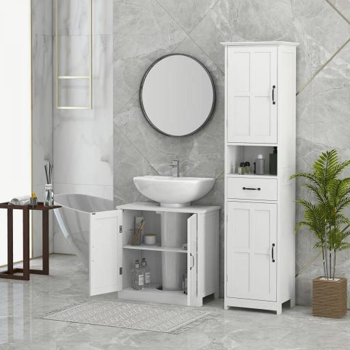 Armario de Baño Bajo Lavabo con Puerta Doble y Estante Ajustable Carga 20 kg 60x30x60 cm Blanco [7]