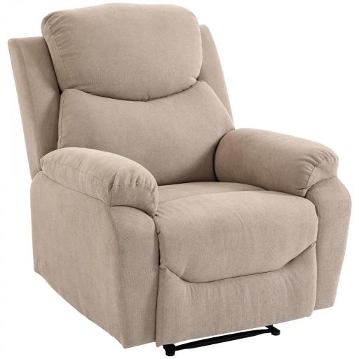Sillón Relax Reclinable Manual Tapizado en Tela Aspecto Lino Reposapiés Reposabrazos Acolchado Grueso Beige [9]