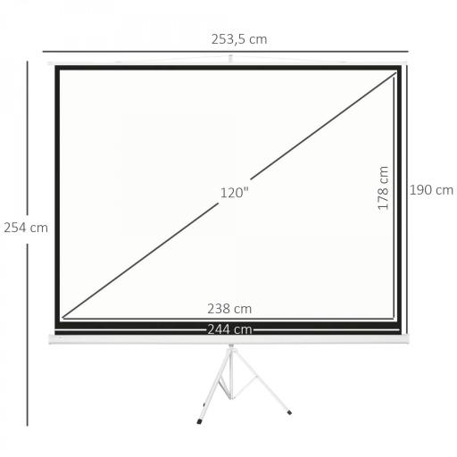 Pantalla de Proyector Manual 120 Pulgadas Pantalla de Proyección Formato 4:3 con Altura Ajustable 244x183 cm Blanco [1]