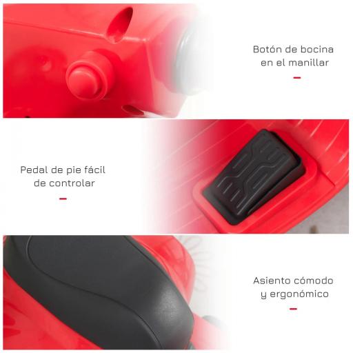 Moto Eléctrica Vespa para Niños de 18-36 Meses Moto de Batería 6V con Faro Bocina y 4 Ruedas Motocicleta Infantil con Licencia 66,5x38x52 cm Rojo [1]