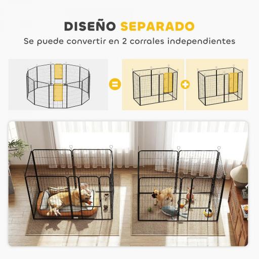 Parque para Perros de 12 Paneles con 2 Puertas Corralito para Perros para Exterior Interior de Acero 80x120 cm Negro [2]