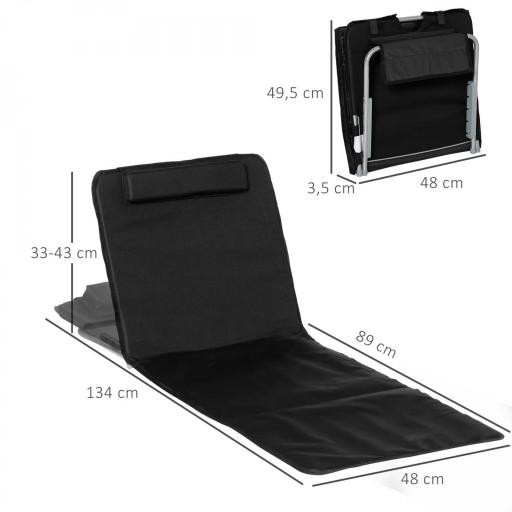 Conjunto de 2 Esterillas con Respaldo Reclinable en 5 Niveles Reposacabezas y Bolsa de Transporte 134x48x33-43 cm Negro [1]