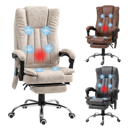 Silla de Oficina con 6 Puntos de Masaje Ajustable con Función Calefacción Reposapiés Retráctil y Control Remoto Crema [8]