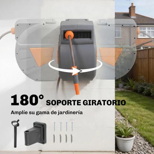 Carrete de Manguera Retráctil 20+1,6 m con Boquilla de 2 Modos Bloqueo Automático Retracción Controlada Soporte Naranja [3]