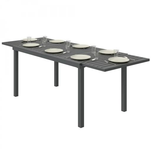 Mesa de Jardín Extensible 150/225x85x75 cm Mesa de Comedor de Aluminio con Tablero de Listones para 6-8 Personas Gris [12]